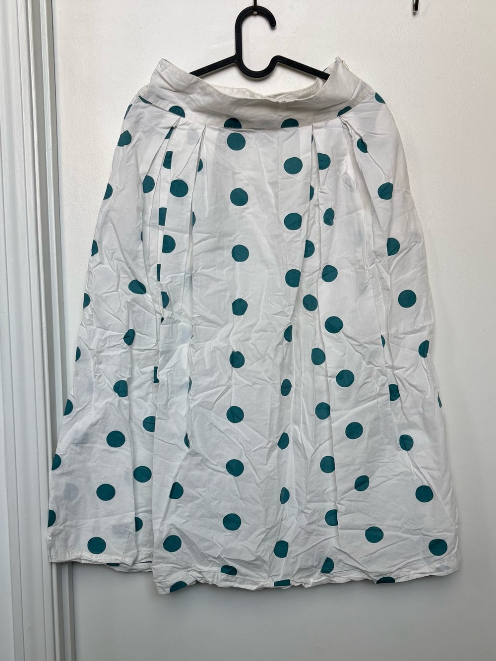 Urban Outfitters White Midi Skirt with Teal Polka Dots